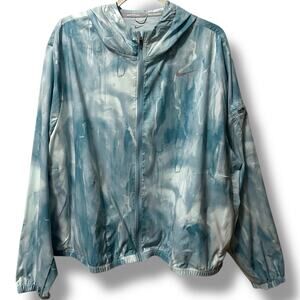 Nike Running Blue Abstract Print Hooded Windbreaker Jacket Women’s 1X Zip